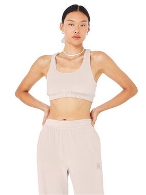 Alo Yoga Velour Glimmer Scoop Neck Bra Dusty Pink